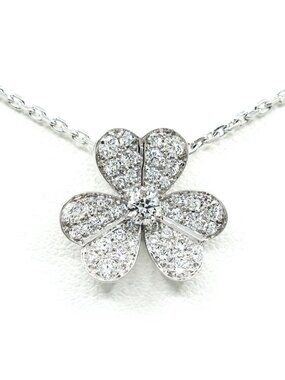 Van Cleef & Arpels 18K White Gold Frivole Diamond Small Necklace Pave
